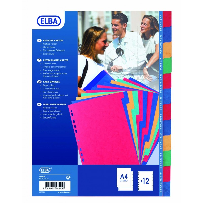 Jeu d'intercalaires en carte lustrée 12 positions 21X29