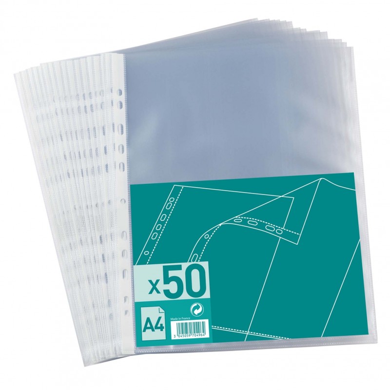 Sachet de 50 pochettes perforées Polypro 4/100e A4