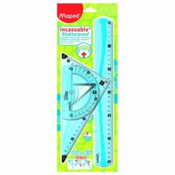 MAPED Kit de 3-traçage géometrie (1 Règle 30cm/1 Equerre 2 en 1-21cm / 1 Rapporteur 180° 12cm)  incassable