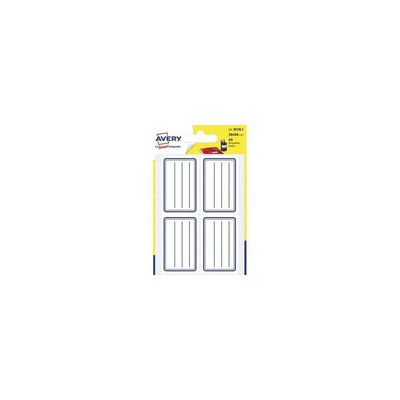 Sachet de 20 étiquettes scolaires lignées 36 x 56 mm