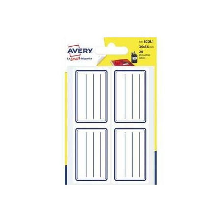 Sachet de 20 étiquettes scolaires lignées 36 x 56 mm