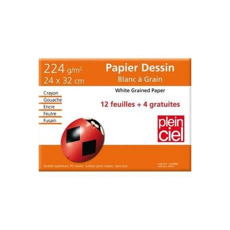 Pochette de 12 feuilles dessin 224g format 24x32cm