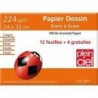 Pochette de 12 feuilles dessin 224g format 24x32cm