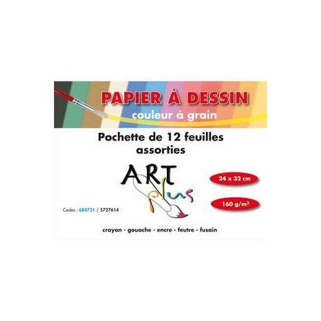 Pochette de 12 feuilles dessin couleurs assorties 160g format 24x32cm