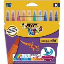 BIC Pochette 10 feutres à dessin pointe pinceau encre lavable CONTE VISAQUARELLE