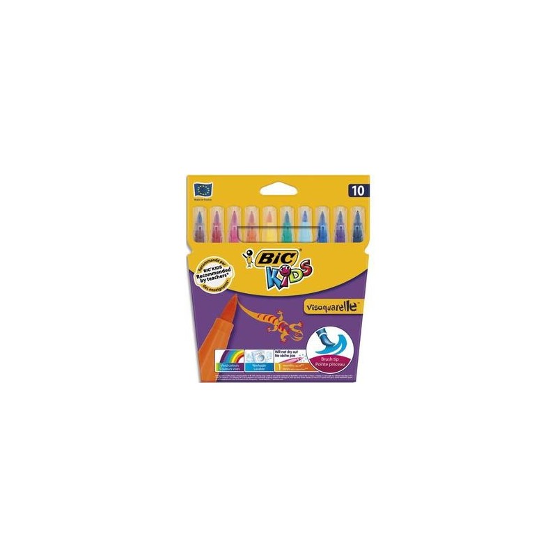 BIC Pochette 10 feutres à dessin pointe pinceau encre lavable CONTE VISAQUARELLE