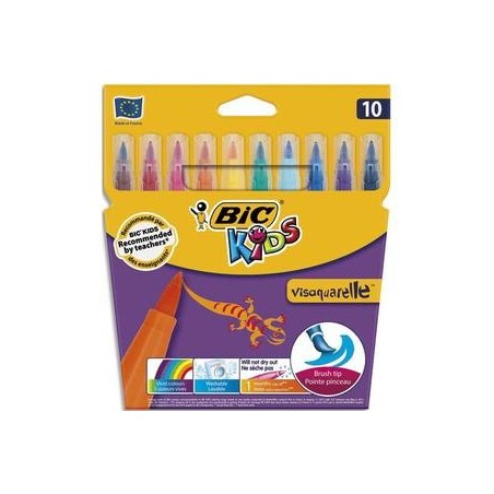 BIC Pochette 10 feutres à dessin pointe pinceau encre lavable CONTE VISAQUARELLE