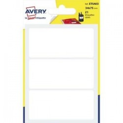 AVERY Sachet de 21 étiquettes blanches permanentes.  34 x 75 mm