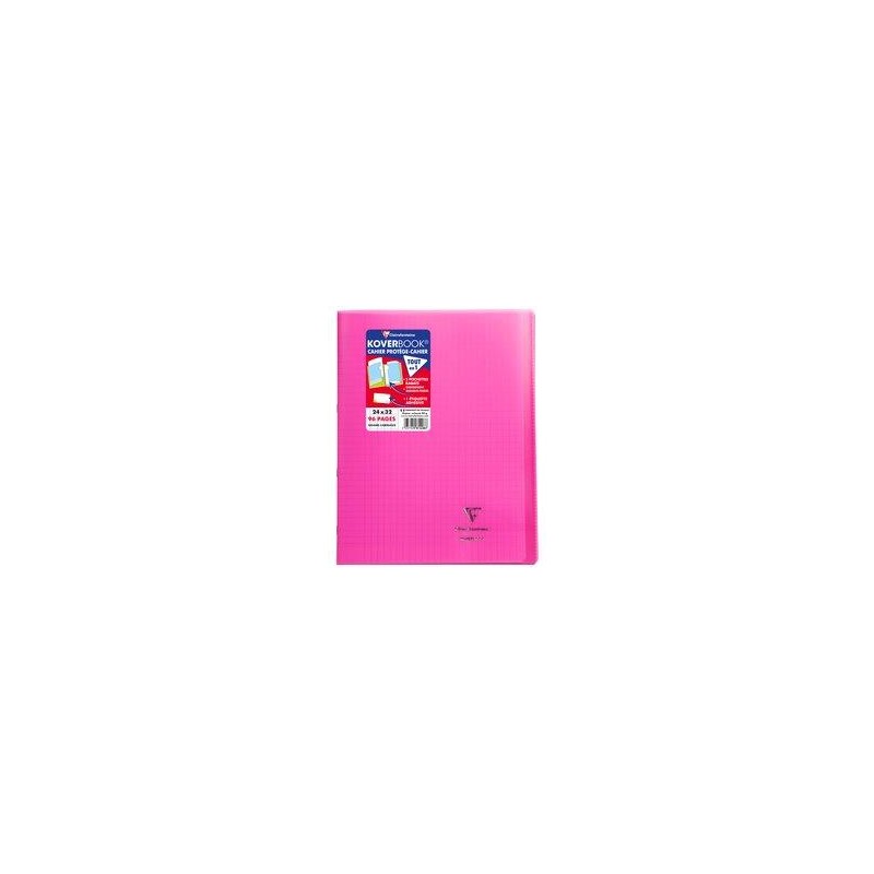 Koverbook cahier piqué 24x32cm polypro 96 pages grands carreaux à rabats Rose