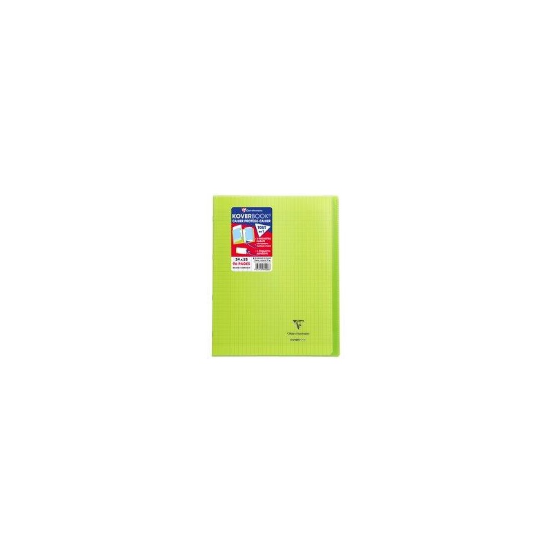 Koverbook cahier piqué 24x32cm polypro 96 pages grands carreaux à rabats Vert
