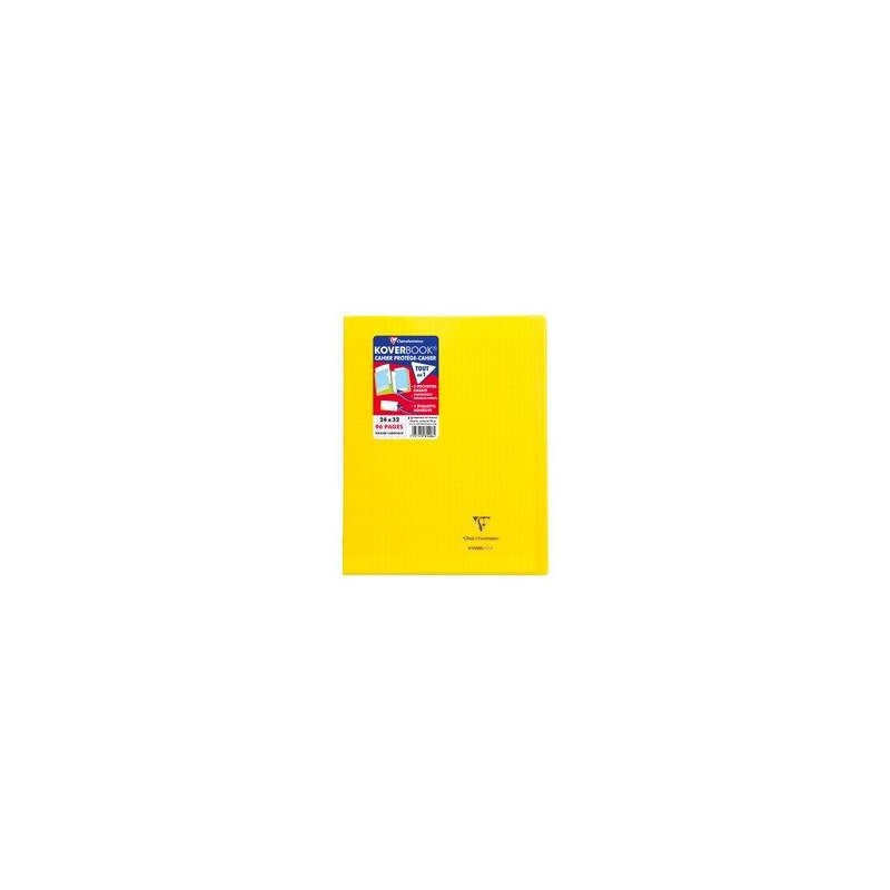 Koverbook cahier piqué 24x32cm polypro 96 pages grands carreaux à rabat Jaune