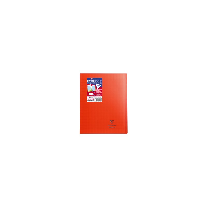Koverbook cahier piqué 24x32cm polypro 96 pages petits carreaux à rabats  Rouge