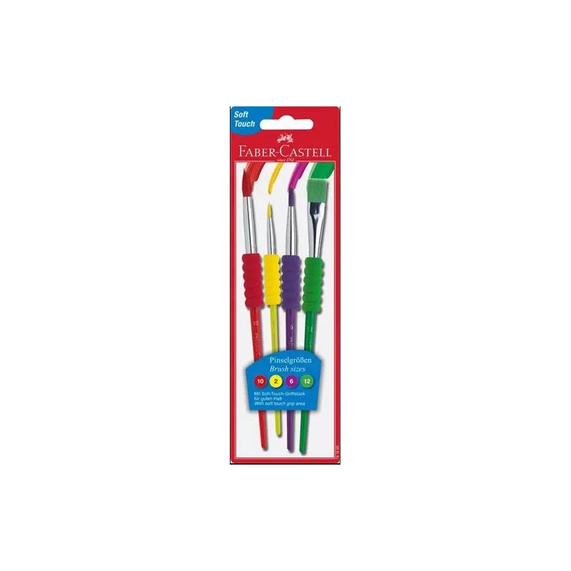 FABER-CASTELL Kit de pinceau à poils synthétiques avec grip Soft-Touch, poils de pinceau robustes, carte blister 4 pièces