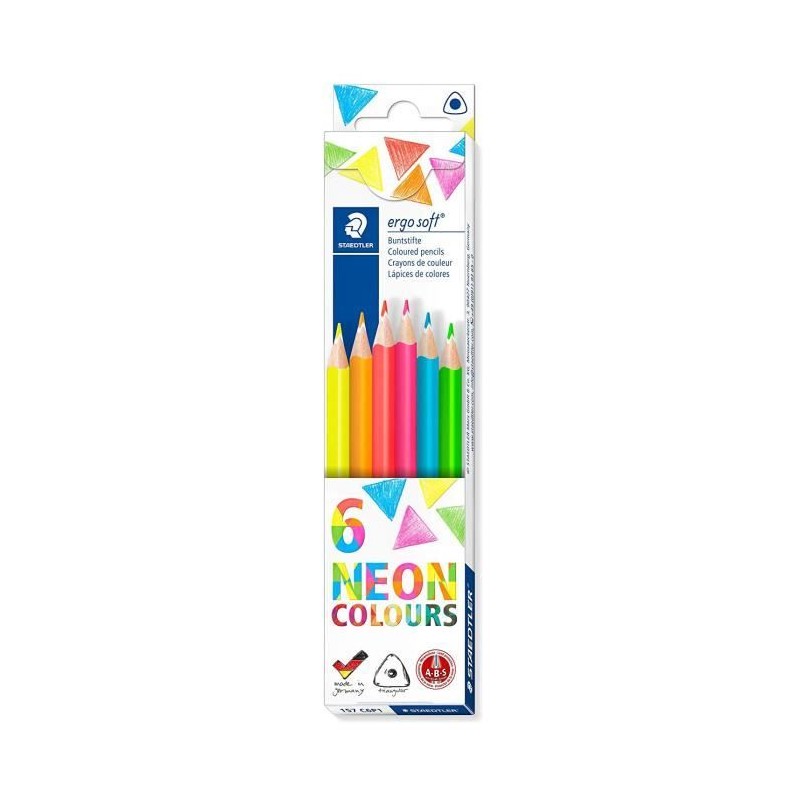 Crayons de couleur triangulaires, étui carton de 6
