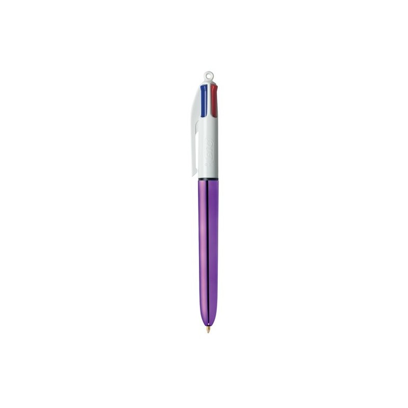 Stylo bille poine moyenne rétractable Bic version Shine corps violet 4 couleurs