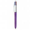 Stylo bille poine moyenne rétractable Bic version Shine corps violet 4 couleurs