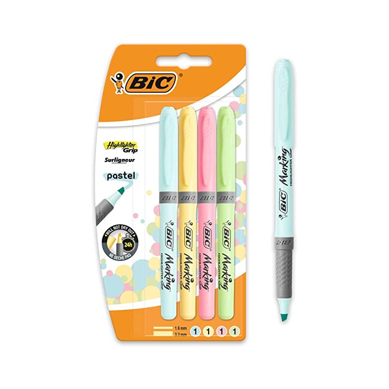Surligneur Brirteliner Grip, pochette de 4 couleurs assorties pastel