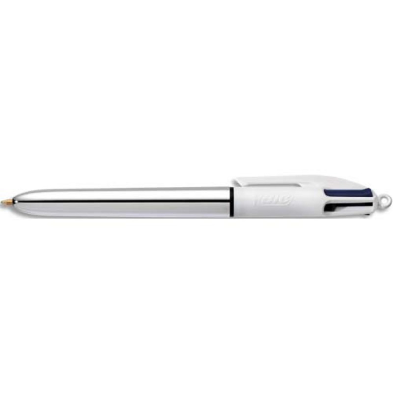 Stylo bille poine moyenne rétractable Bic version Shine corps argent 4 couleurs