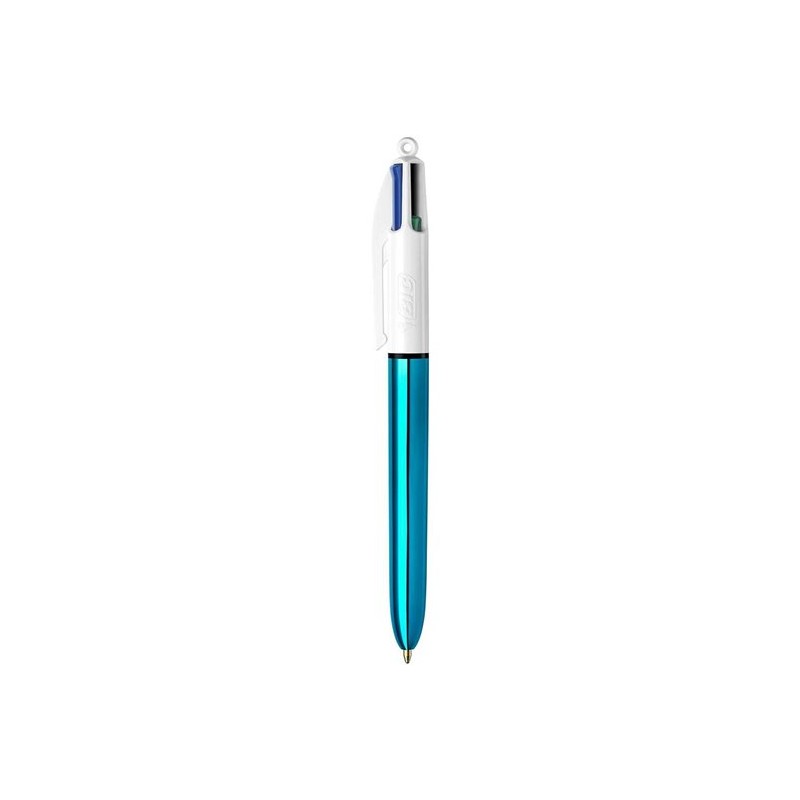 Stylo bille poine moyenne rétractable Bic version Shine corps bleu 4 couleurs