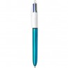 Stylo bille poine moyenne rétractable Bic version Shine corps bleu 4 couleurs