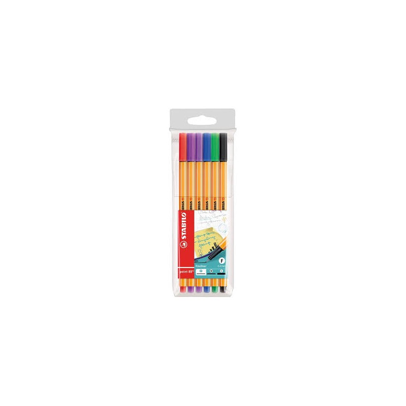 Stylo feutre Point 88, tracé 0,4mm, pochette de 6 coloris assortis