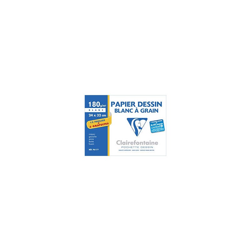 Papier dessin Clairefontaine blanc 180g, format 24x32cm, pochette de 12