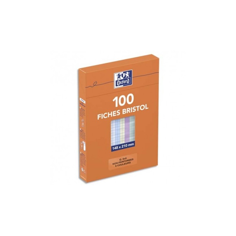 Fiche bristol perforée 125x200mm quadrillées 5x5 assortis, boîte de 100